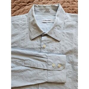 Calvin Klein Men's 100% Cotton Blue Vertical Striped Texture Long Sleeve Shirt L